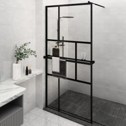 VidaXL Ścianka prysznicowa z półką, czarna, 115x195 cm ESG i aluminium