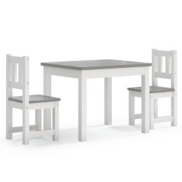 VidaXL 3-cz. zestaw dziecięcy, stolik i krzesła, biało-szare, MDF