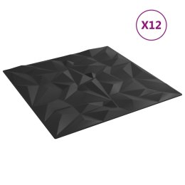VidaXL Panele ścienne, 12 szt., czarne, 50x50 cm, EPS, 3 m², ametyst