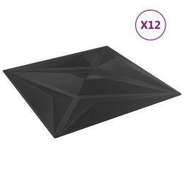 VidaXL Panele ścienne, 12 szt., czarne, 50x50 cm, EPS, 3 m², gwiazda