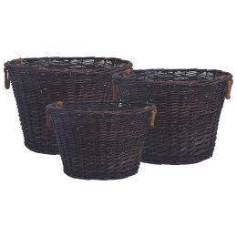 VidaXL 3-cz. zestaw koszyki na drewno, sztaplowane, brązowa wiklina