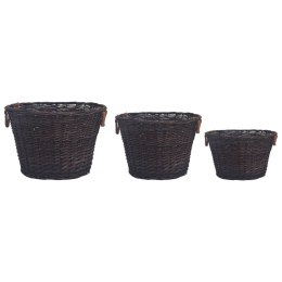 VidaXL 3-cz. zestaw koszyki na drewno, sztaplowane, brązowa wiklina