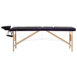 VidaXL Składany stół do masażu, 3 strefy, drewniany, czarno-fioletowy