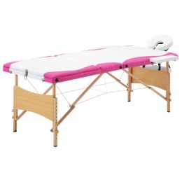 VidaXL Składany stół do masażu, 3-strefowy, drewniany, biało-różowy