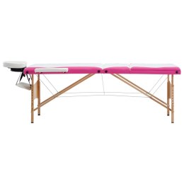 VidaXL Składany stół do masażu, 3-strefowy, drewniany, biało-różowy