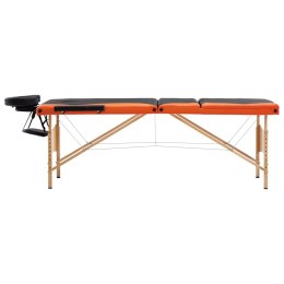 VidaXL Składany stół do masażu, 3 strefy, drewno, czarno-pomarańczowy