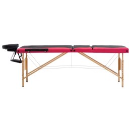 VidaXL Składany stół do masażu, 3-strefowy, drewniany, czarno-różowy