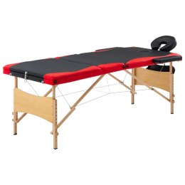 VidaXL Składany stół do masażu, 3 strefy, drewniany, czarno-czerwony