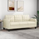 VidaXL 3-osobowa sofa, kremowa, 180 cm, sztuczna skóra