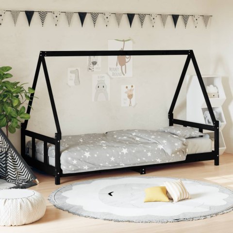 VidaXL Rama łóżka, czarna, 90x200 cm, lite drewno sosnowe