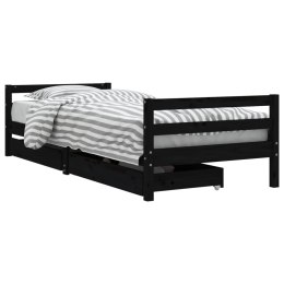 VidaXL Rama łóżka dziecięcego z szufladami, czarna, 80x200 cm, sosnowa