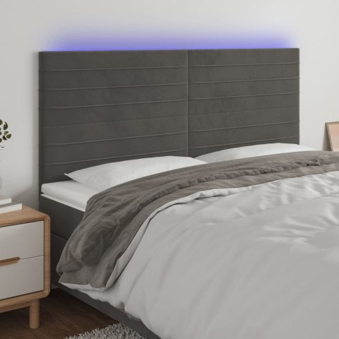 VidaXL Zagłówek do łóżka z LED, ciemnoszary, 180x5x118/128 cm, aksamit