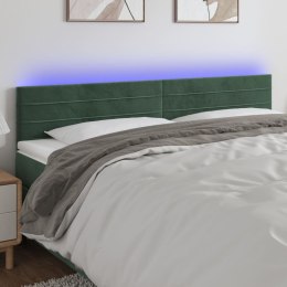 VidaXL Zagłówek do łóżka z LED, ciemnozielony, 200x5x78/88 cm, aksamit