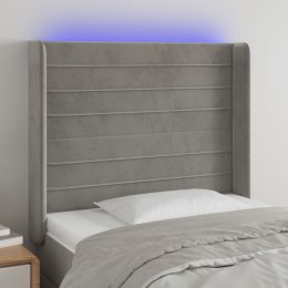 VidaXL Zagłówek do łóżka z LED, jasnoszary, 103x16x118/128 cm, aksamit