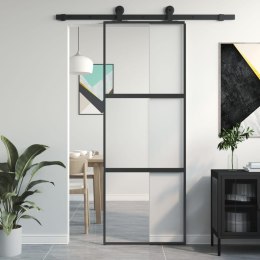 VidaXL Drzwi przesuwne, czarne, 76x205 cm, szkło hartowane, aluminium