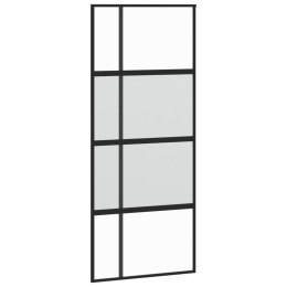 VidaXL Drzwi przesuwne, czarne, 90x205 cm, szkło hartowane, aluminium