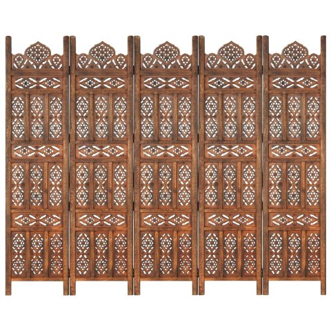VidaXL Parawan 5-panelowy, rzeźbiony, brąz, 200x165 cm, drewno mango