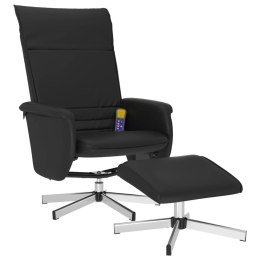 VidaXL Rozkładany fotel masujący z podnóżkiem, czarny, sztuczna skóra