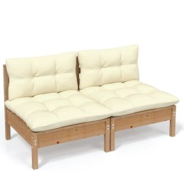 VidaXL 2-osobowa sofa ogrodowa z kremowymi poduszkami, drewno sosnowe