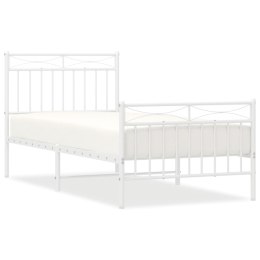 VidaXL Metalowa rama łóżka z wezgłowiem i zanóżkiem, biała, 90x190 cm
