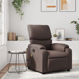 VidaXL Rozkładany fotel masujący, brązowy, obity sztuczną skórą
