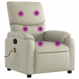 VidaXL Rozkładany fotel masujący, kremowe, sztuczna skóra