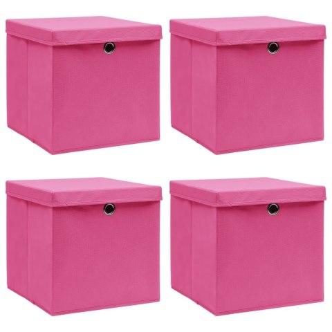 VidaXL Pudełka z pokrywami, 4 szt., różowe, 32x32x32 cm, tkanina