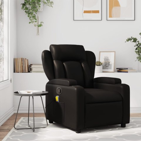 VidaXL Rozkładany fotel masujący, czarny, sztuczna skóra