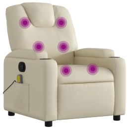 VidaXL Rozkładany fotel masujący, kremowe, sztuczna skóra