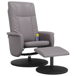 VidaXL Rozkładany fotel masujący z podnóżkiem, szary, sztuczna skóra