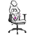 VidaXL Masujący fotel gamingowy z podnóżkiem, biało-czarny