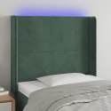 VidaXL Zagłówek do łóżka z LED, ciemnozielony 103x16x118/128cm aksamit