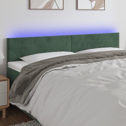 VidaXL Zagłówek do łóżka z LED, ciemnozielony, 200x5x78/88 cm, aksamit