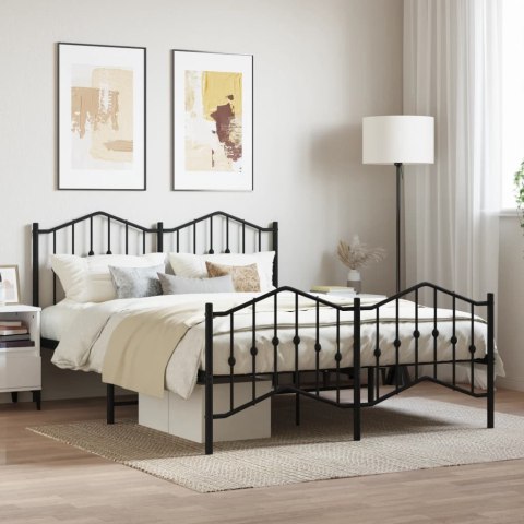 VidaXL Metalowa rama łóżka z wezgłowiem i zanóżkiem, czarna, 150x200cm