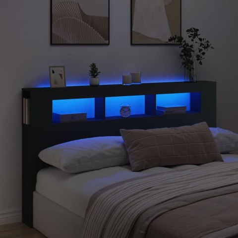 VidaXL Wezgłowie łóżka z LED, czarne, 180x18,5x103,5 cm