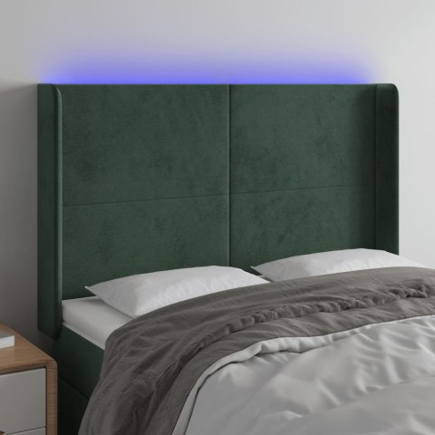 VidaXL Zagłówek do łóżka z LED, ciemnozielony 147x16x118/128cm aksamit