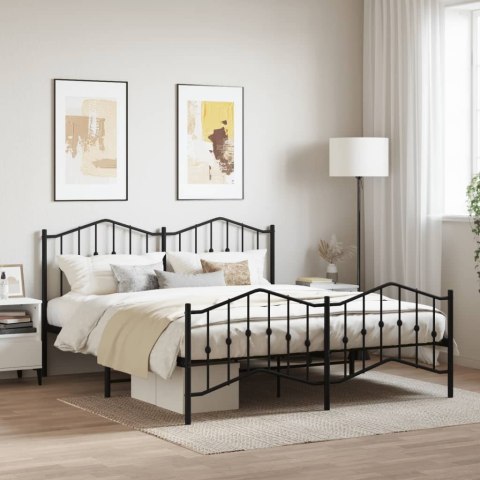 VidaXL Metalowa rama łóżka z wezgłowiem i zanóżkiem, czarna, 180x200cm