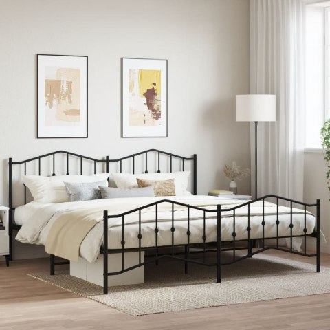 VidaXL Metalowa rama łóżka z wezgłowiem i zanóżkiem, czarna, 193x203cm