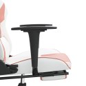 VidaXL Fotel gamingowy z podnóżkiem, biało-różowy, sztuczna skóra