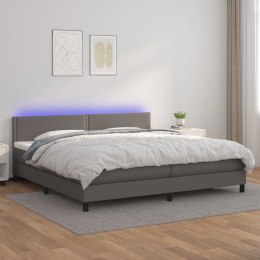 VidaXL Łóżko kontynentalne z materacem i LED, szara ekoskóra 200x200cm