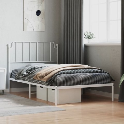 VidaXL Metalowa rama łóżka z wezgłowiem, biała, 107x203 cm