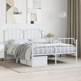 VidaXL Metalowa rama łóżka z wezgłowiem i zanóżkiem, biała, 135x190 cm