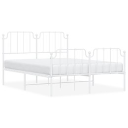 VidaXL Metalowa rama łóżka z wezgłowiem i zanóżkiem, biała, 135x190 cm