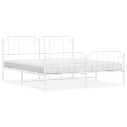 VidaXL Metalowa rama łóżka z wezgłowiem i zanóżkiem, biała, 160x200 cm