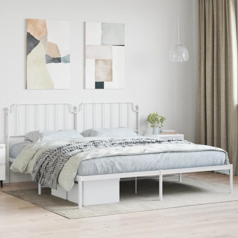 VidaXL Metalowa rama łóżka z wezgłowiem, biała, 193x203 cm