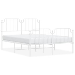VidaXL Metalowa rama łóżka z wezgłowiem i zanóżkiem, biała, 140x190 cm