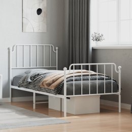 VidaXL Metalowa rama łóżka z wezgłowiem i zanóżkiem, biała, 90x190 cm