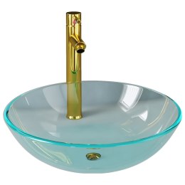 VidaXL Umywalka łazienkowa z kranem i korkiem, gładkie szkło hartowane