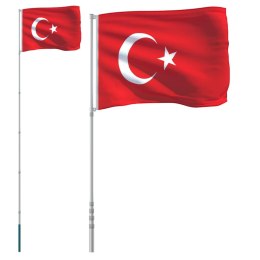 VidaXL Flaga Turcji z masztem, 5,55 m, aluminium
