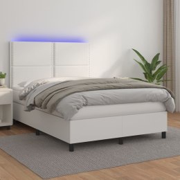 VidaXL Łóżko kontynentalne z materacem i LED, biała ekoskóra 140x190cm